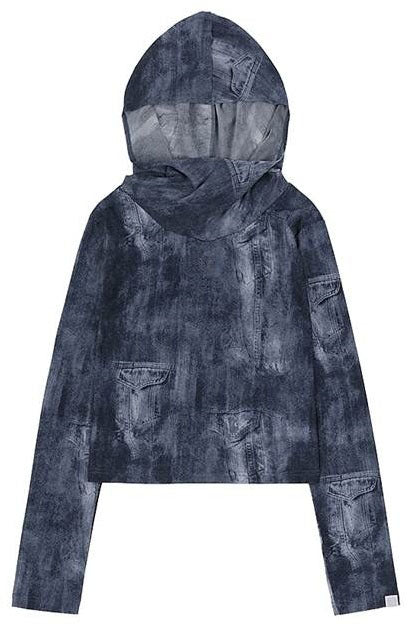 Denim See-Through Washing Cowl Hoodie(aespa Merch) NASTY FANCY CLUB