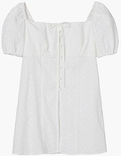 Eyelet Embroidered Puff Sleeve Blouse(IVE Merch) KUME