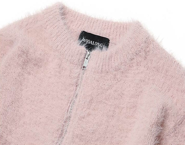 Hairy Knit Zip-up Cardigan(Blackpink Merch) WOOALONG