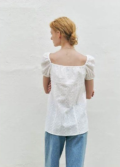 Eyelet Embroidered Puff Sleeve Blouse(IVE Merch) KUME