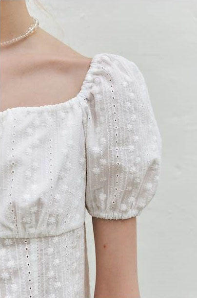 Eyelet Embroidered Puff Sleeve Blouse(IVE Merch) KUME