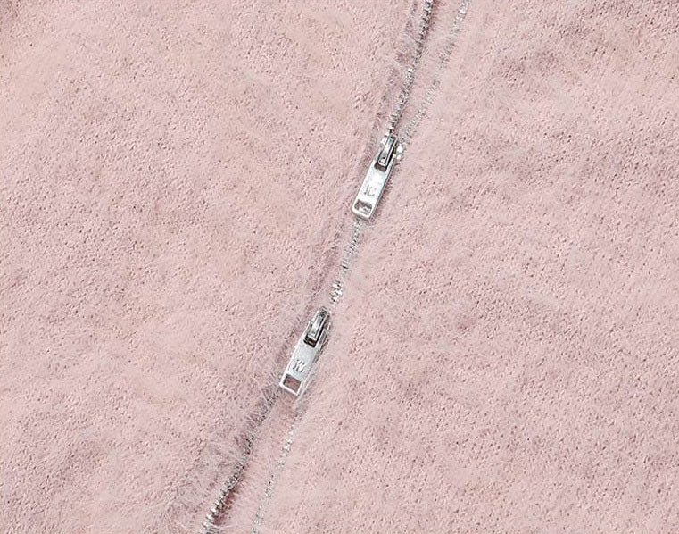 Hairy Knit Zip-up Cardigan(Blackpink Merch) WOOALONG