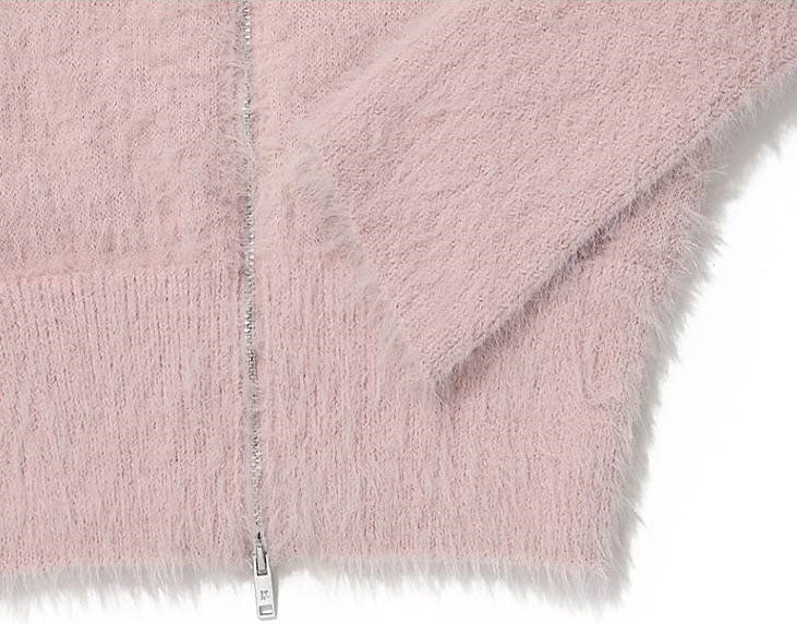 Hairy Knit Zip-up Cardigan(Blackpink Merch) WOOALONG