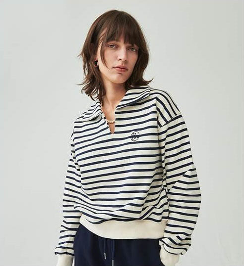 Stripe Collar Sweatshirt(Redvevet Merch) RONRON