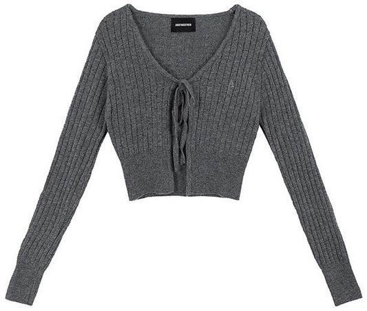 Gray Ribbed String Cardigan(NewJeans Merch) Andtheother