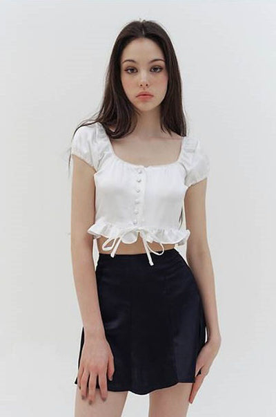 Baby White Semi Crop Blouse(IVE Merch) KINDABABY